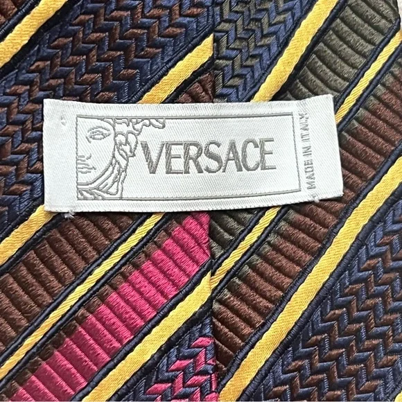 Versace Diagonal Stripe Silk Tie - Picture 5 of 7